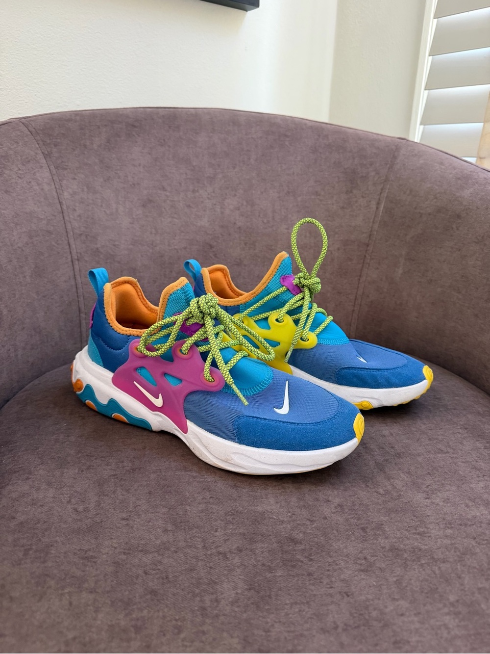 Nike Presto Blue Sneakers with Pink & Yellow Accents